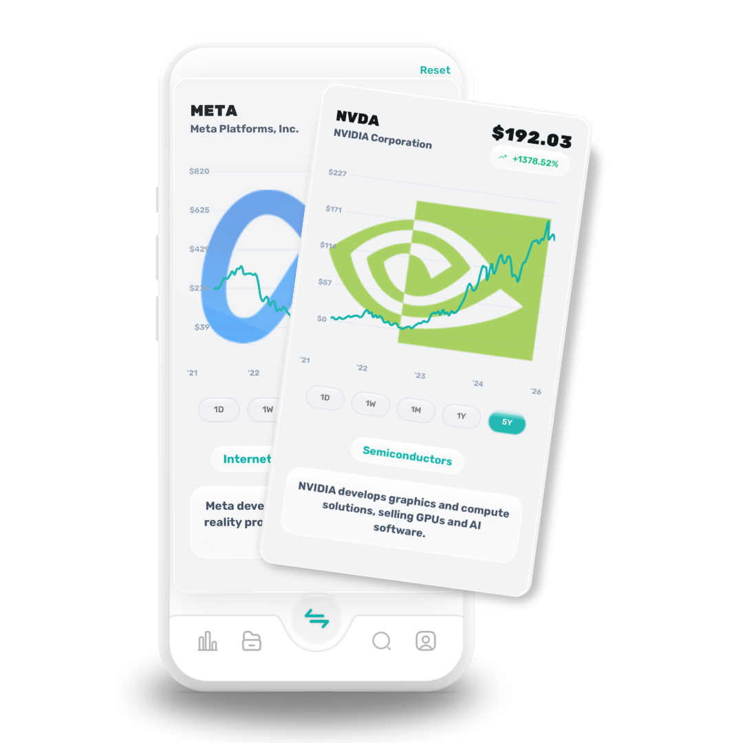 Prophit app stock swipe interface on iPhone